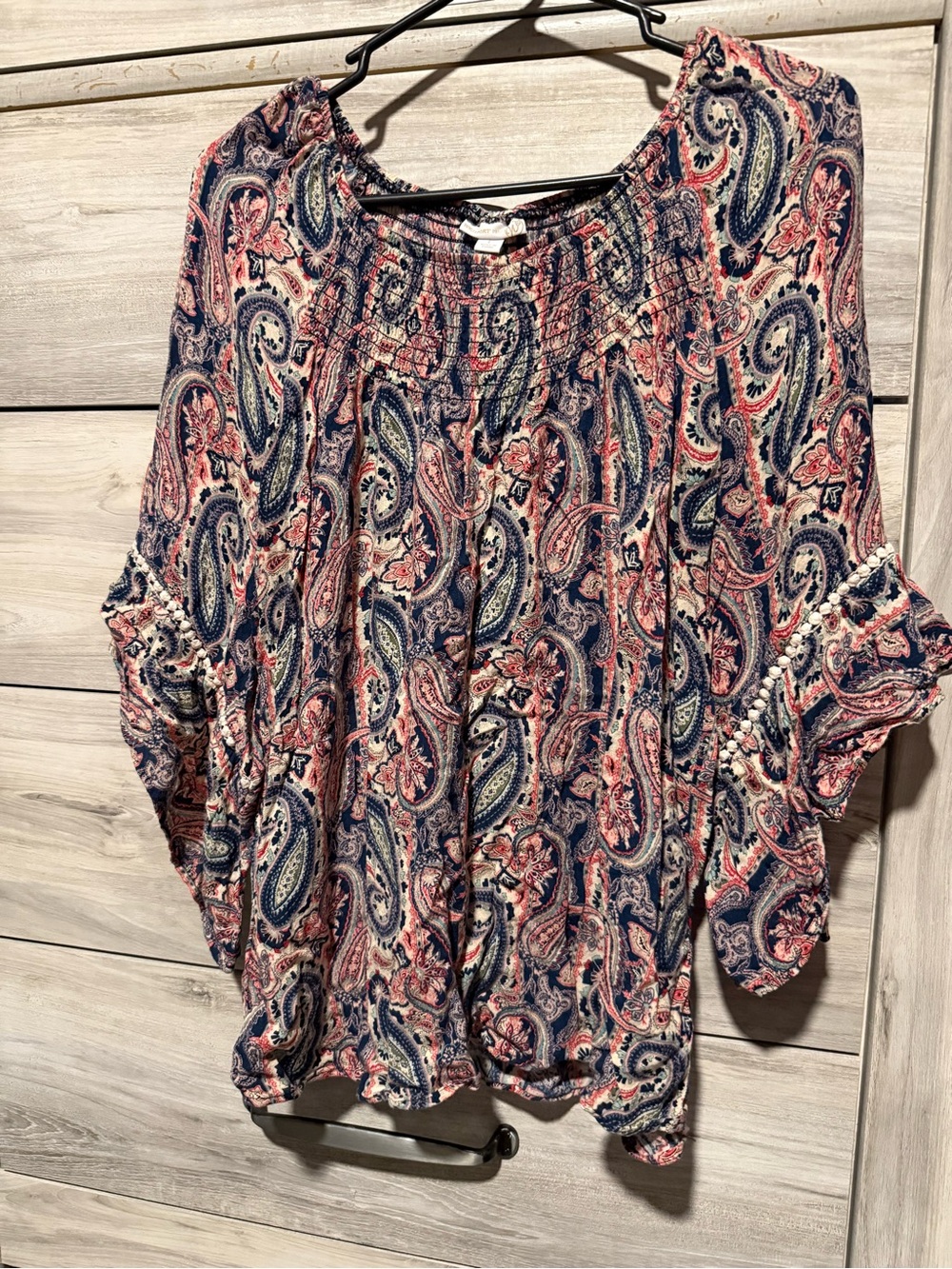 Westport Navy and Coral Paisley Peasant Blouse
